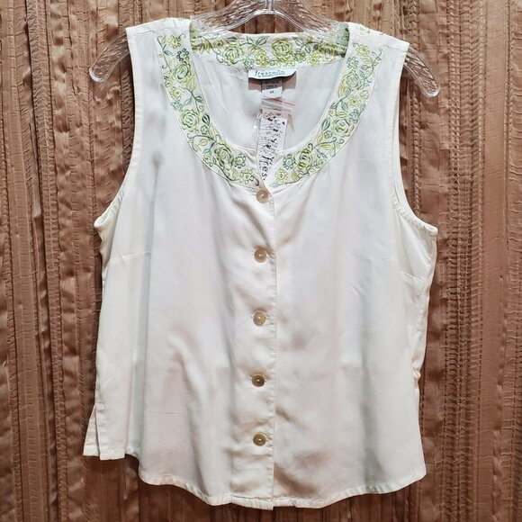 NWT Fresco By Nomadic Traders Sleeveless Top Floral Embroidered Tank Top Medium - Picture 4 of 13